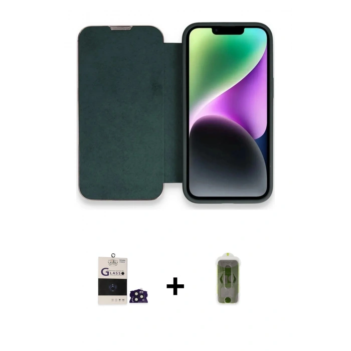 MARSİLYAN™- iPhone 14 Pro Max Kılıf Siluet Minimal Serisi - Siyah Joko Magic 5D Hayalet Cam + Derin Mor Bilvis Titan Kamera Lens