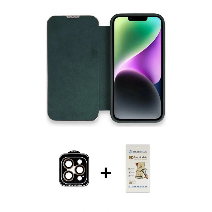MARSİLYAN™- iPhone 14 Pro Max Kılıf Siluet Minimal Serisi - Siyah Mat Seramik Nano Ekran Koruyucu + PVD Metal Kamera Lens - TU