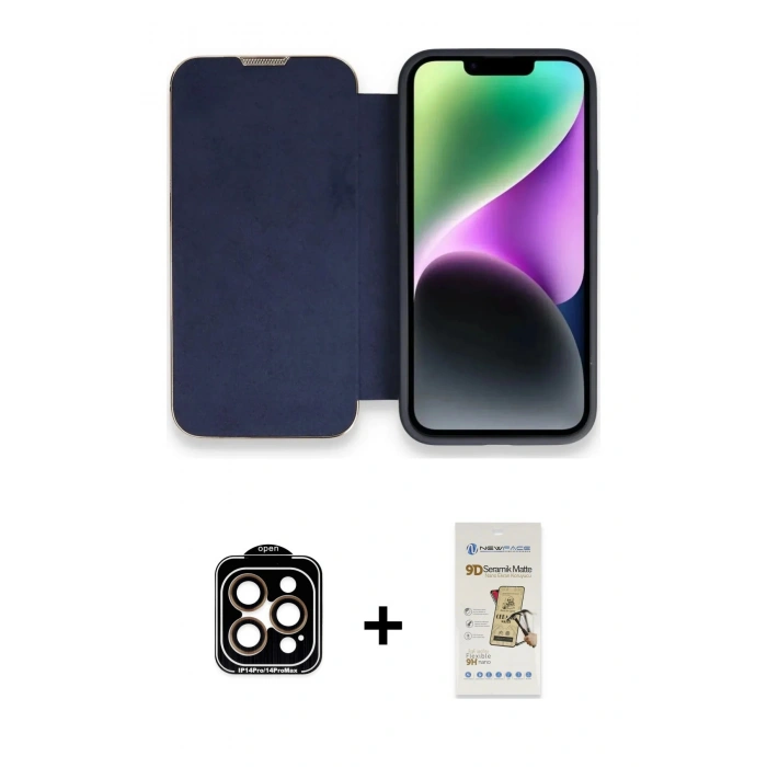 MARSİLYAN™- iPhone 14 Pro Max Kılıf Siluet Minimal Serisi - Siyah Mat Seramik Nano Ekran Koruyucu + PVD Metal Kamera Lens - TU