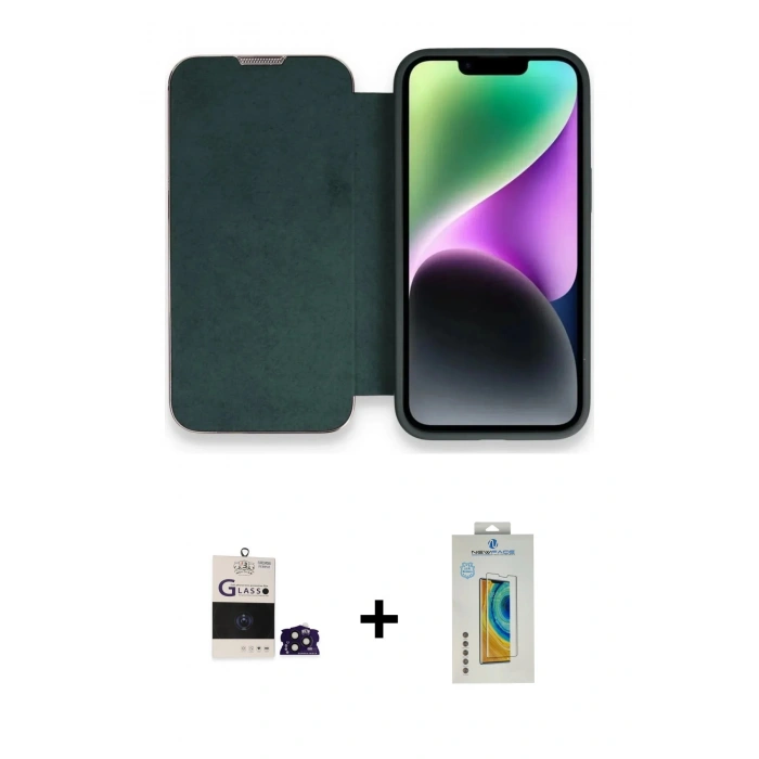 MARSİLYAN™- iPhone 14 Pro Max Kılıf Siluet Minimal Serisi - Siyah Polymer Nano Ekran Koruyucu + Derin Mor Bilvis Titan Kamera Lens