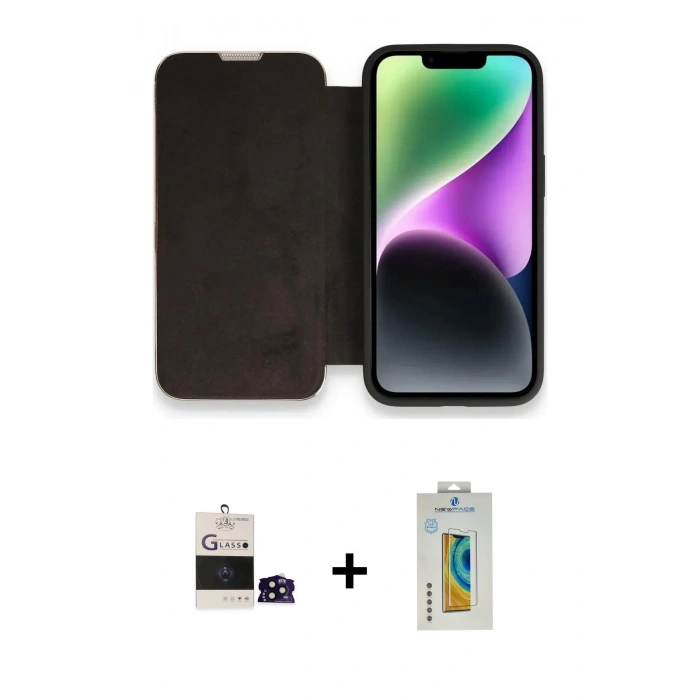 MARSİLYAN™- iPhone 14 Pro Max Kılıf Siluet Minimal Serisi - Siyah Polymer Nano Ekran Koruyucu + Siyah Bilvis Titan Kamera Lens