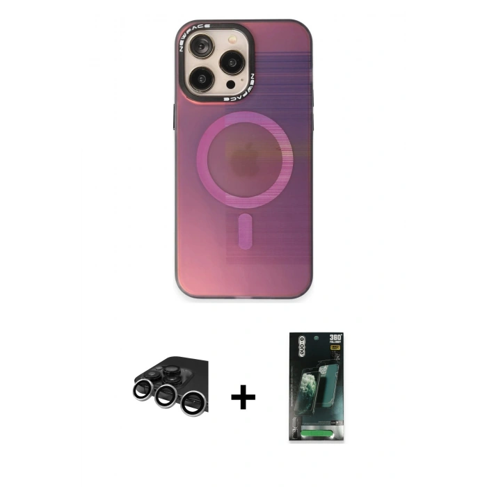 MARSİLYAN™- iPhone 14 Pro Max Kılıf Siluet Modern Koleksiyonu - Şeffaf 360 Full Body Arka Koruyucu + Raze Metal Kamera Lens - GS