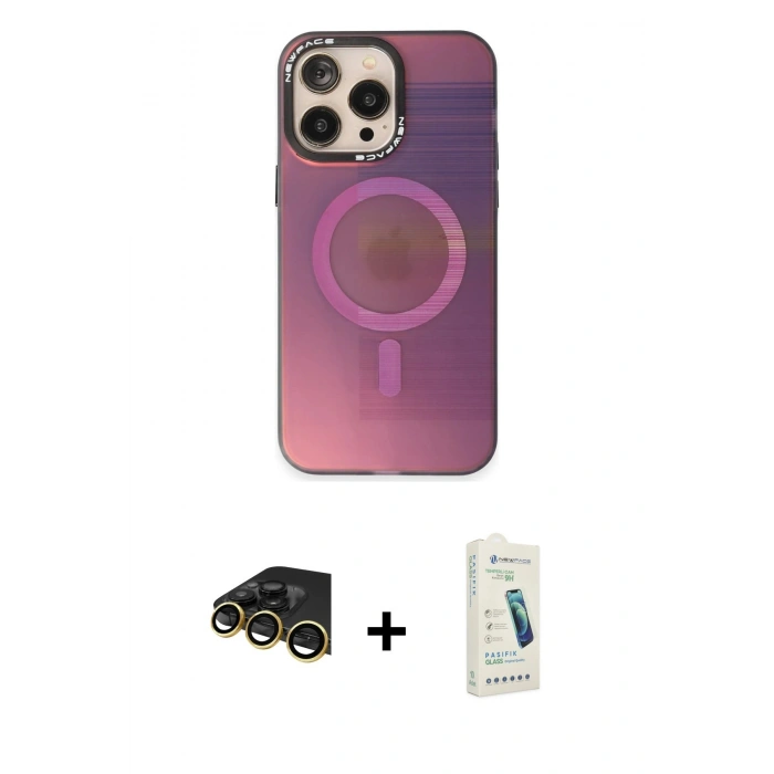 MARSİLYAN™- iPhone 14 Pro Max Kılıf Siluet Modern Koleksiyonu - Şeffaf Pasifik Cam Ekran Koruyucu + Raze Metal Kamera Lens - GD