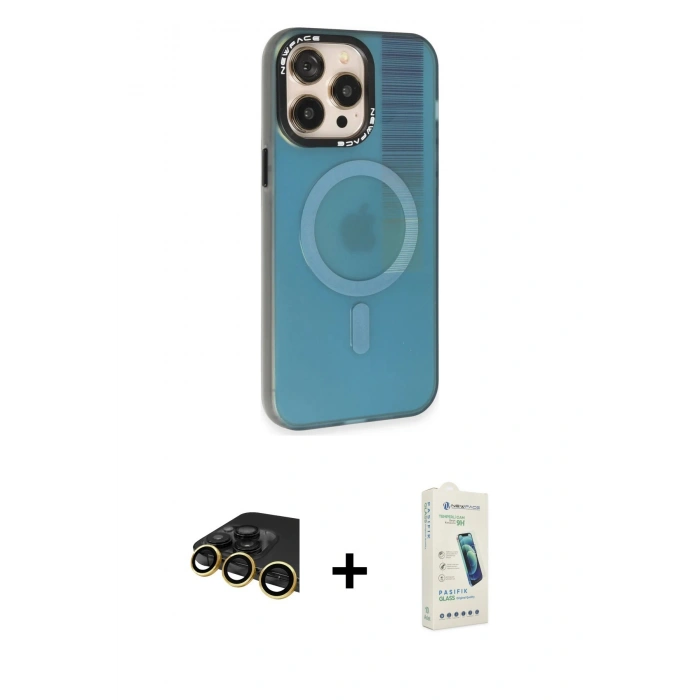 MARSİLYAN™- iPhone 14 Pro Max Kılıf Siluet Modern Koleksiyonu - Şeffaf Pasifik Cam Ekran Koruyucu + Raze Metal Kamera Lens - GD