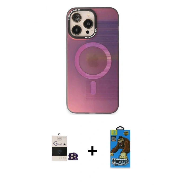 MARSİLYAN™- iPhone 14 Pro Max Kılıf Siluet Modern Koleksiyonu - Siyah 18D Cam Ekran Koruyucu + Bilvis Titan Kamera Lens - GD