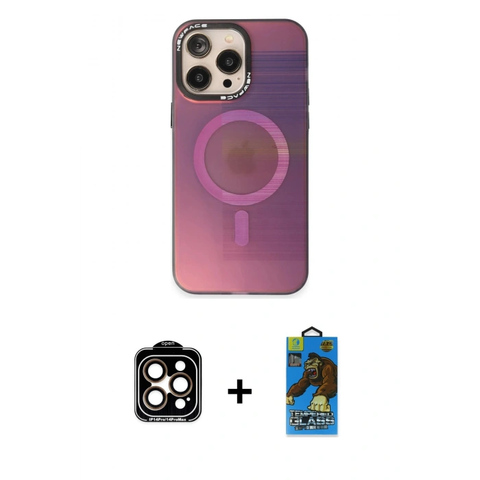MARSİLYAN™- iPhone 14 Pro Max Kılıf Siluet Modern Koleksiyonu - Siyah 18D Cam Ekran Koruyucu + PVD Metal Kamera Lens - TU