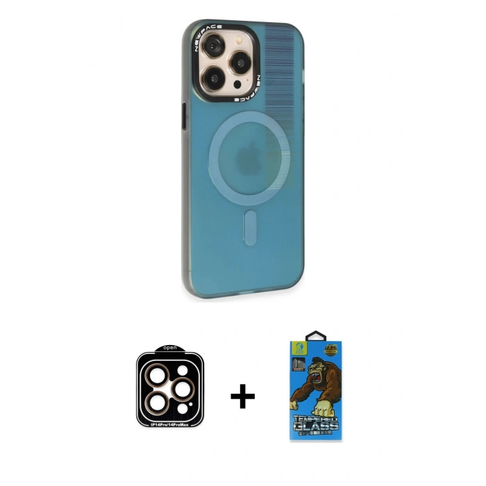 MARSİLYAN™- iPhone 14 Pro Max Kılıf Siluet Modern Koleksiyonu - Siyah 18D Cam Ekran Koruyucu + PVD Metal Kamera Lens - TU