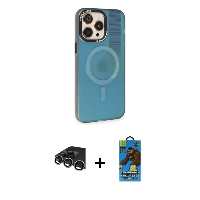 MARSİLYAN™- iPhone 14 Pro Max Kılıf Siluet Modern Koleksiyonu - Siyah 18D Cam Ekran Koruyucu + Raze Metal Kamera Lens - GS
