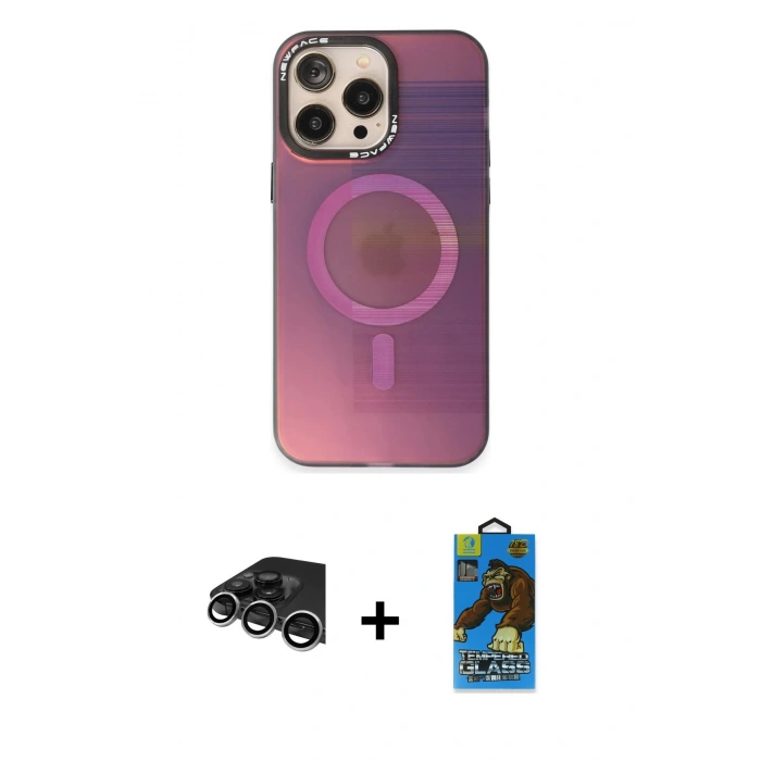 MARSİLYAN™- iPhone 14 Pro Max Kılıf Siluet Modern Koleksiyonu - Siyah 18D Cam Ekran Koruyucu + Raze Metal Kamera Lens - GS