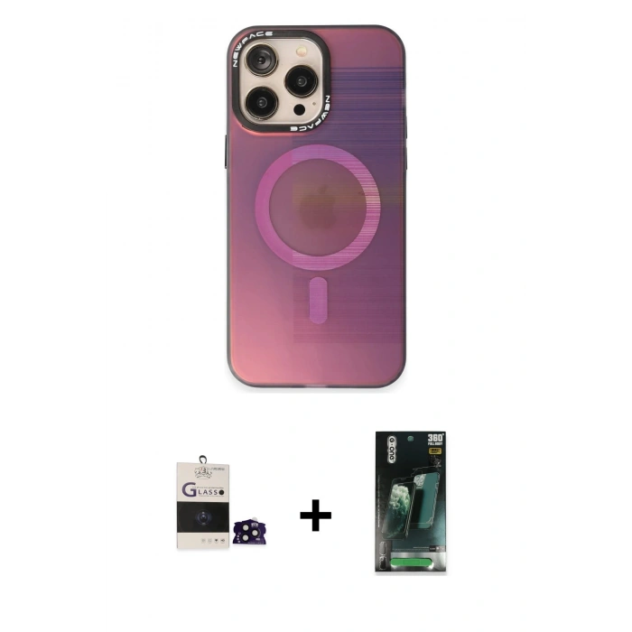 MARSİLYAN™- iPhone 14 Pro Max Kılıf Siluet Modern Koleksiyonu - Siyah 360 Mat Full Body Arka Koruyucu + Siyah Bilvis Titan Kamera Lens