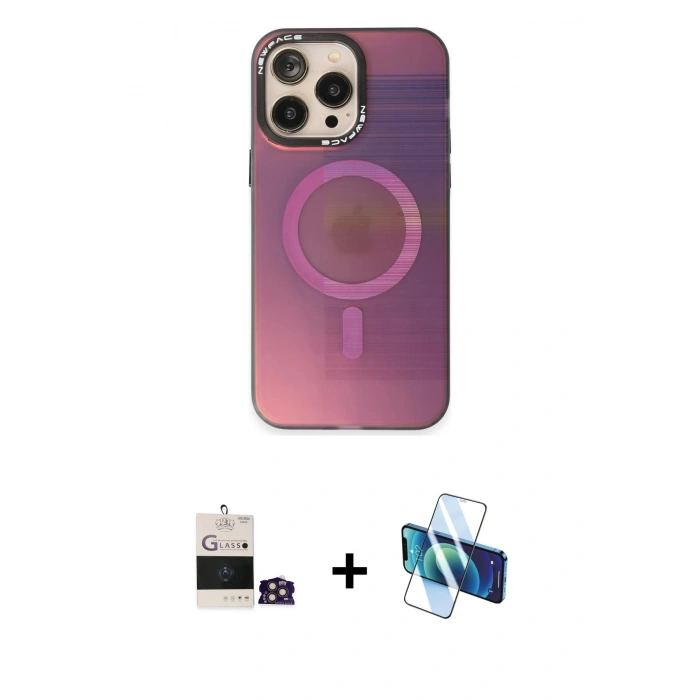 MARSİLYAN™- iPhone 14 Pro Max Kılıf Siluet Modern Koleksiyonu - Siyah 3D Antistatik Cam Ekran Koruyucu + Bilvis Titan Kamera Lens - GD