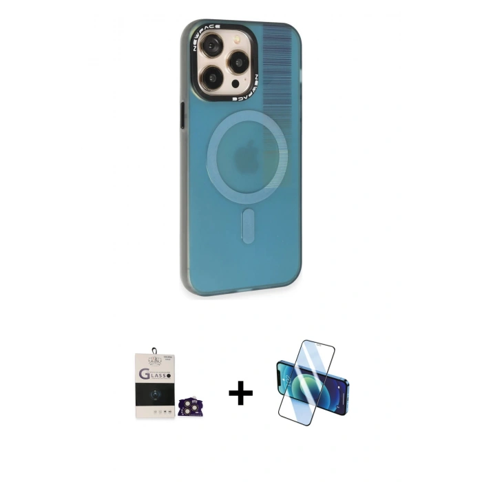 MARSİLYAN™- iPhone 14 Pro Max Kılıf Siluet Modern Koleksiyonu - Siyah 3D Antistatik Cam Ekran Koruyucu + Bilvis Titan Kamera Lens - GD