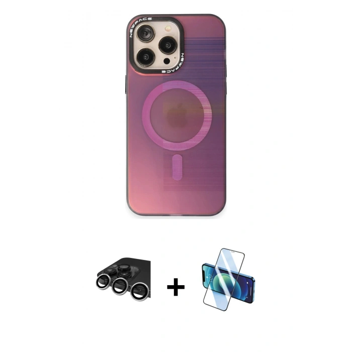 MARSİLYAN™- iPhone 14 Pro Max Kılıf Siluet Modern Koleksiyonu - Siyah 3D Antistatik Cam Ekran Koruyucu + Raze Metal Kamera Lens - GS