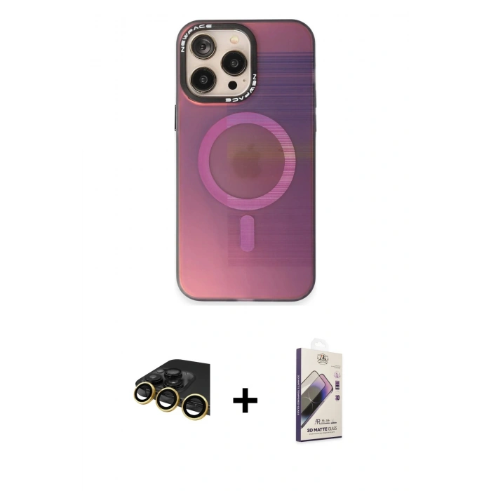 MARSİLYAN™- iPhone 14 Pro Max Kılıf Siluet Modern Koleksiyonu - Siyah Bilvis 3D Mat Cam Ekran Koruyucu + Raze Metal Kamera Lens - GD
