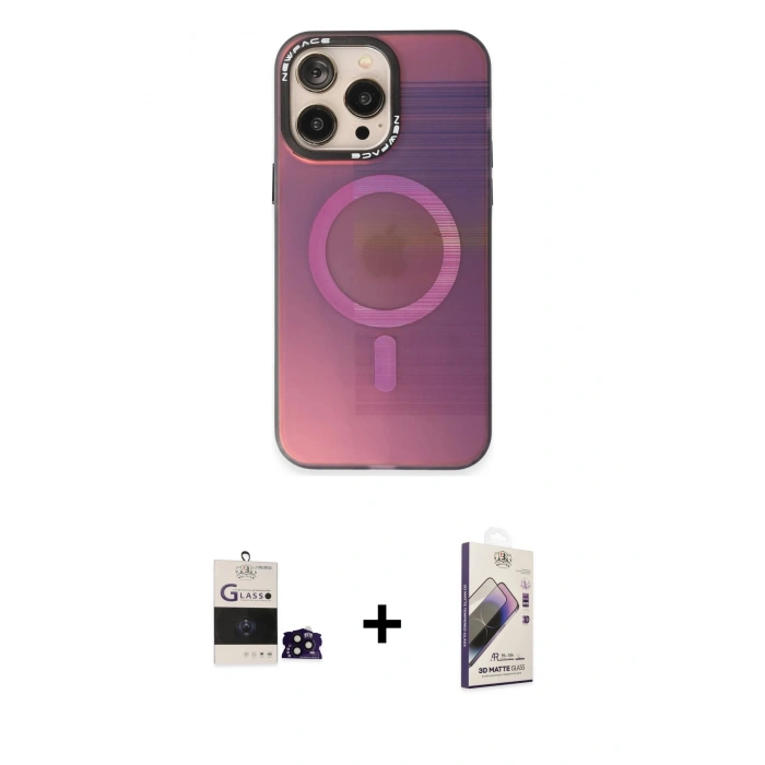 MARSİLYAN™- iPhone 14 Pro Max Kılıf Siluet Modern Koleksiyonu - Siyah Bilvis 3D Mat Cam Ekran Koruyucu + Siyah Bilvis Titan Kamera Lens