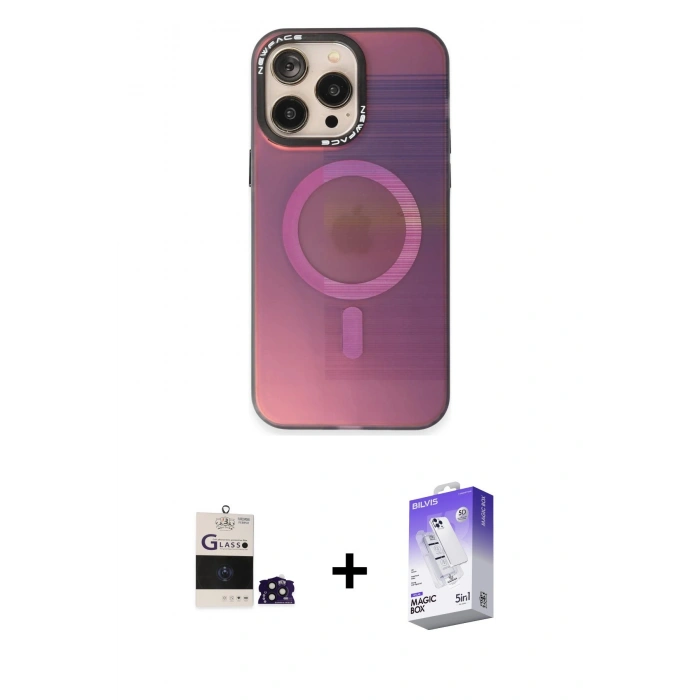 MARSİLYAN™- iPhone 14 Pro Max Kılıf Siluet Modern Koleksiyonu - Siyah Bilvis 5in1 3D Magic Cam Ekran Koruyucu + Bilvis Titan Kamera Lens - DNMR