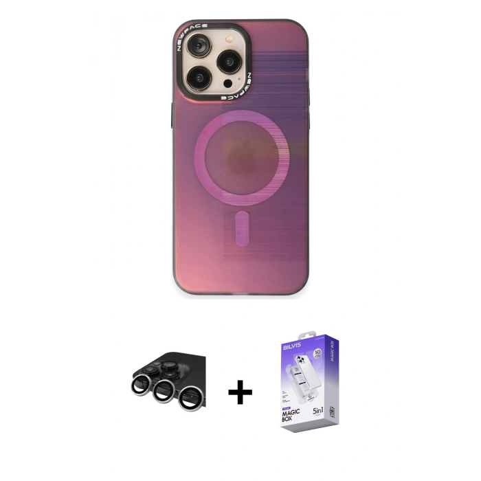 MARSİLYAN™- iPhone 14 Pro Max Kılıf Siluet Modern Koleksiyonu - Siyah Bilvis 5in1 3D Magic Cam Ekran Koruyucu + Raze Metal Kamera Lens - GS