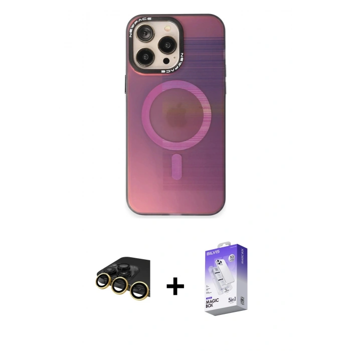 MARSİLYAN™- iPhone 14 Pro Max Kılıf Siluet Modern Koleksiyonu - Siyah Bilvis 5in1 3D Magic Cam Ekran Koruyucu + Raze Metal Kamera Lens - GD