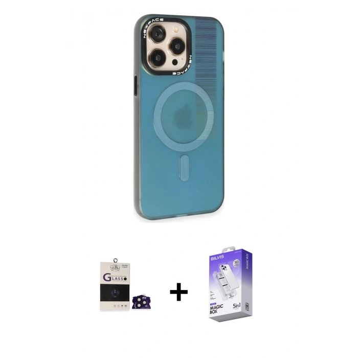 MARSİLYAN™- iPhone 14 Pro Max Kılıf Siluet Modern Koleksiyonu - Siyah Bilvis 5in1 3D Magic Cam Ekran Koruyucu + Bilvis Titan Kamera Lens - DNMR