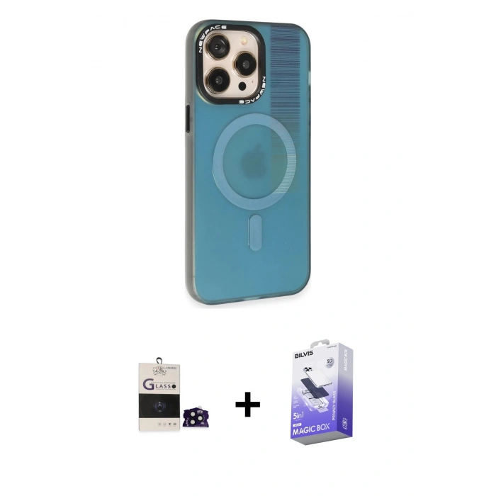 MARSİLYAN™- iPhone 14 Pro Max Kılıf Siluet Modern Koleksiyonu - Siyah Bilvis 5in1 5D Magic Hayalet Cam Ekran Koruyucu + Bilvis Titan Kamera Lens - SH
