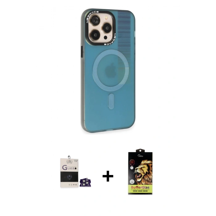 MARSİLYAN™- iPhone 14 Pro Max Kılıf Siluet Modern Koleksiyonu - Siyah Buffer Cam Ekran Koruyucu + Bilvis Titan Kamera Lens - GS