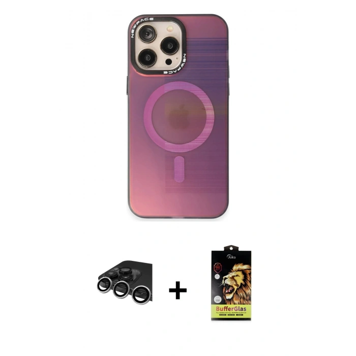MARSİLYAN™- iPhone 14 Pro Max Kılıf Siluet Modern Koleksiyonu - Siyah Buffer Cam Ekran Koruyucu + Raze Metal Kamera Lens - GS