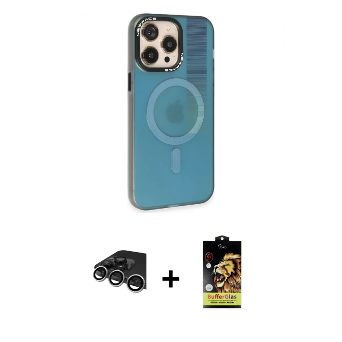 MARSİLYAN™- iPhone 14 Pro Max Kılıf Siluet Modern Koleksiyonu - Siyah Buffer Cam Ekran Koruyucu + Raze Metal Kamera Lens - GS