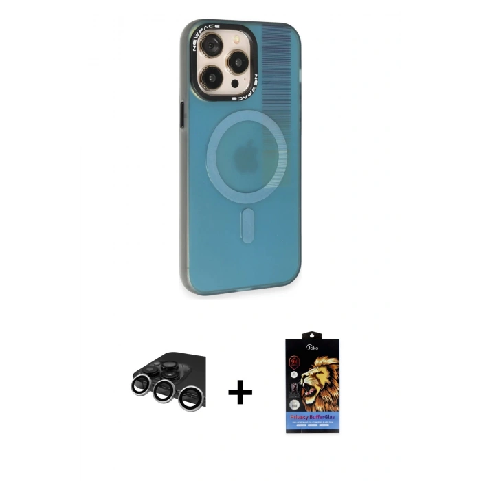 MARSİLYAN™- iPhone 14 Pro Max Kılıf Siluet Modern Koleksiyonu - Siyah Buffer Hayalet Cam Ekran Koruyucu + Raze Metal Kamera Lens - GS