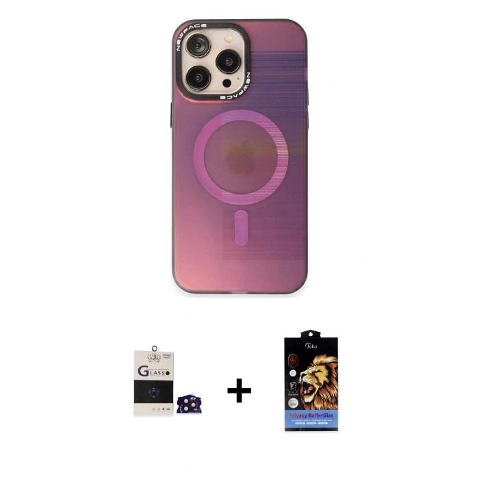 MARSİLYAN™- iPhone 14 Pro Max Kılıf Siluet Modern Koleksiyonu - Siyah Buffer Hayalet Cam Ekran Koruyucu + Bilvis Titan Kamera Lens - DNMR