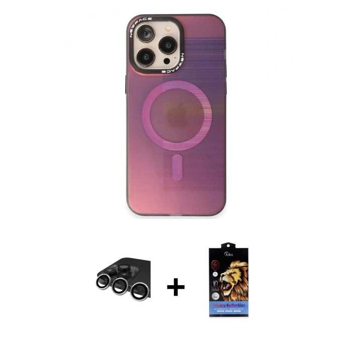 MARSİLYAN™- iPhone 14 Pro Max Kılıf Siluet Modern Koleksiyonu - Siyah Buffer Hayalet Cam Ekran Koruyucu + Raze Metal Kamera Lens - GS