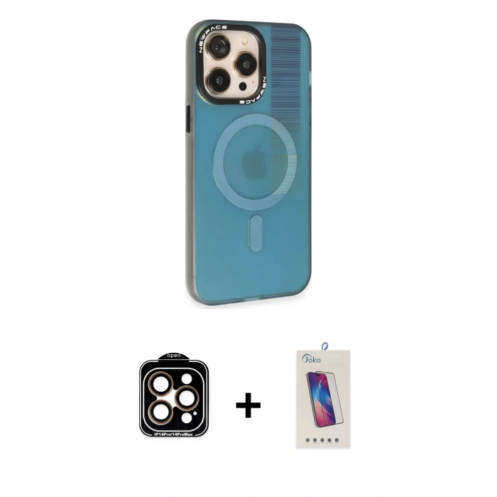 MARSİLYAN™- iPhone 14 Pro Max Kılıf Siluet Modern Koleksiyonu - Siyah Joko 5D Cam + Turuncu PVD Metal Kamera Lens