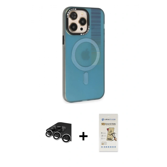 MARSİLYAN™- iPhone 14 Pro Max Kılıf Siluet Modern Koleksiyonu - Siyah Mat Seramik Nano Ekran Koruyucu + Gümüş Raze Metal Kamera Lens