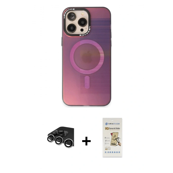 MARSİLYAN™- iPhone 14 Pro Max Kılıf Siluet Modern Koleksiyonu - Siyah Mat Seramik Nano Ekran Koruyucu + Gümüş Raze Metal Kamera Lens