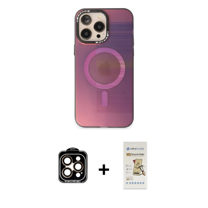 MARSİLYAN™- iPhone 14 Pro Max Kılıf Siluet Modern Koleksiyonu - Siyah Mat Seramik Nano Ekran Koruyucu + PVD Metal Kamera Lens - TU
