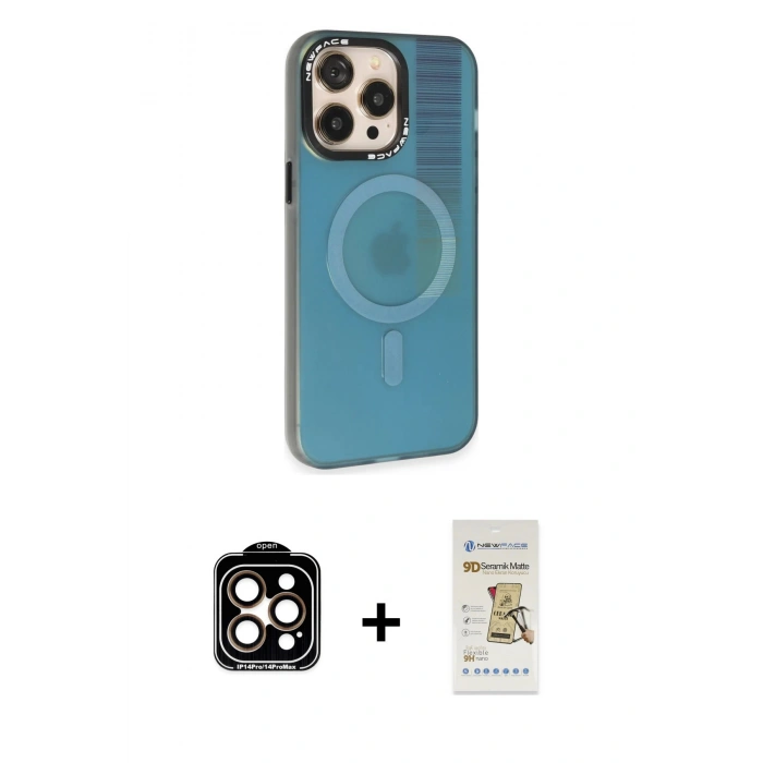 MARSİLYAN™- iPhone 14 Pro Max Kılıf Siluet Modern Koleksiyonu - Siyah Mat Seramik Nano Ekran Koruyucu + PVD Metal Kamera Lens - TU