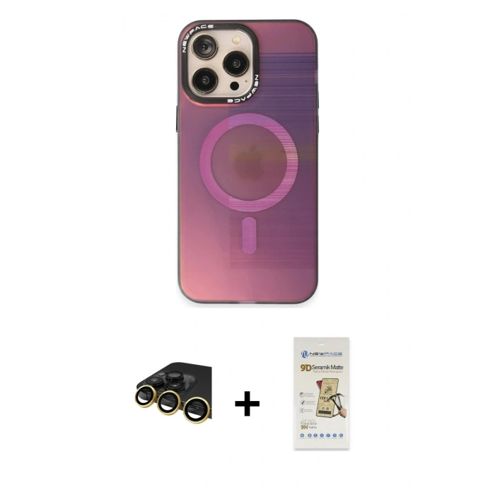 MARSİLYAN™- iPhone 14 Pro Max Kılıf Siluet Modern Koleksiyonu - Siyah Mat Seramik Nano Ekran Koruyucu + Raze Metal Kamera Lens - GD