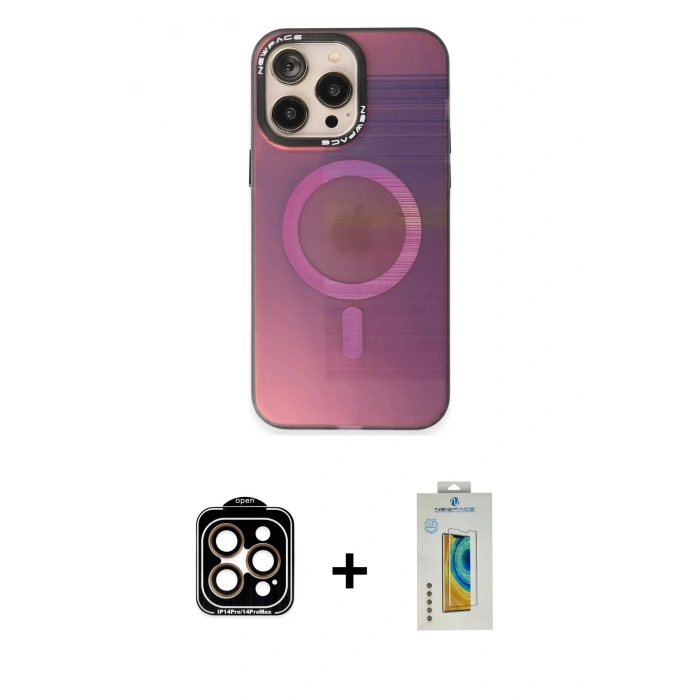 MARSİLYAN™- iPhone 14 Pro Max Kılıf Siluet Modern Koleksiyonu - Siyah Polymer Nano Ekran Koruyucu + PVD Metal Kamera Lens - TU