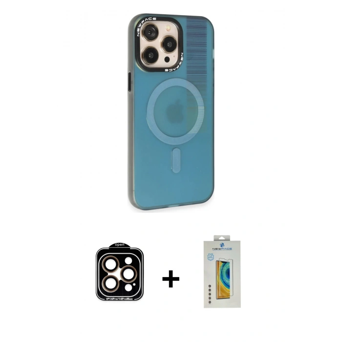 MARSİLYAN™- iPhone 14 Pro Max Kılıf Siluet Modern Koleksiyonu - Siyah Polymer Nano Ekran Koruyucu + PVD Metal Kamera Lens - TU