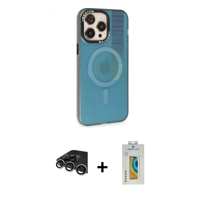 MARSİLYAN™- iPhone 14 Pro Max Kılıf Siluet Modern Koleksiyonu - Siyah Polymer Nano Ekran Koruyucu + Raze Metal Kamera Lens - GS