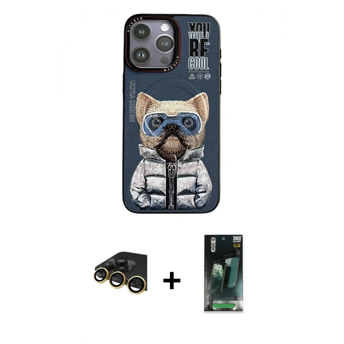 MARSİLYAN™- iPhone 14 Pro Max Kılıf Siluet Modern Özel Seri - Şeffaf 360 Full Body Arka Koruyucu + Raze Metal Kamera Lens - GD