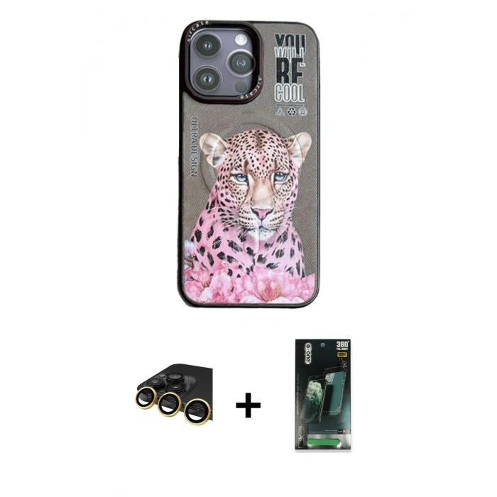 MARSİLYAN™- iPhone 14 Pro Max Kılıf Siluet Modern Özel Seri - Şeffaf 360 Full Body Arka Koruyucu + Raze Metal Kamera Lens - GD
