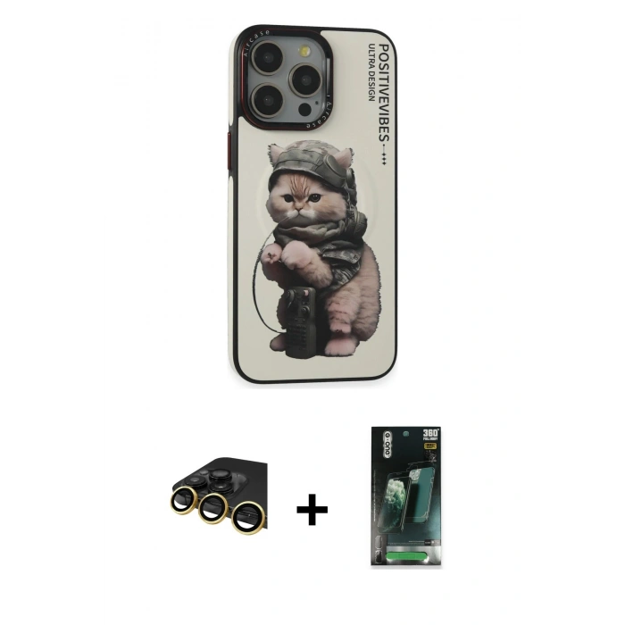 MARSİLYAN™- iPhone 14 Pro Max Kılıf Siluet Modern Özel Seri - Şeffaf 360 Full Body Arka Koruyucu + Raze Metal Kamera Lens - GD