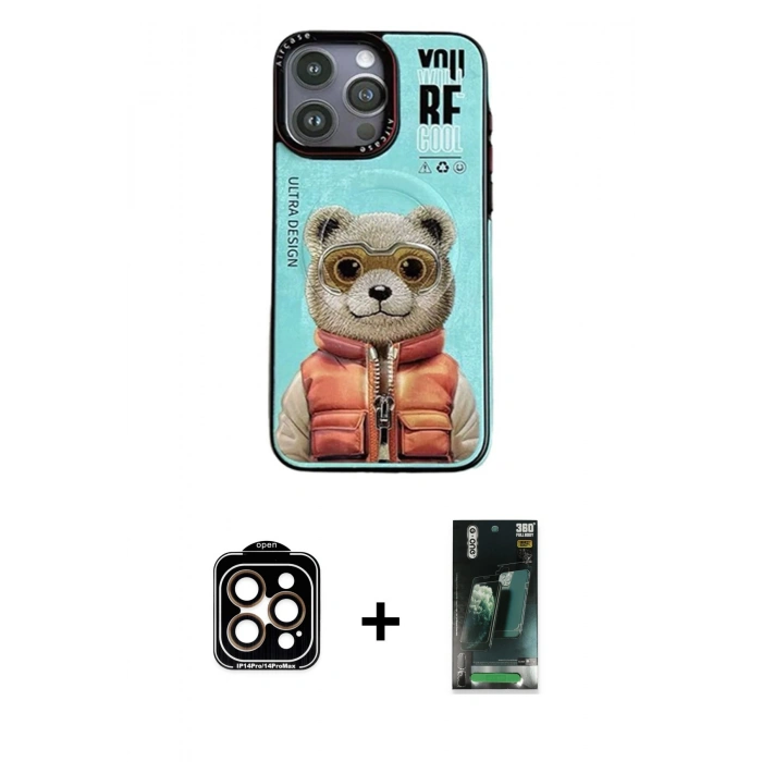 MARSİLYAN™- iPhone 14 Pro Max Kılıf Siluet Modern Özel Seri - Şeffaf 360 Full Body Arka Koruyucu + PVD Metal Kamera Lens - TU