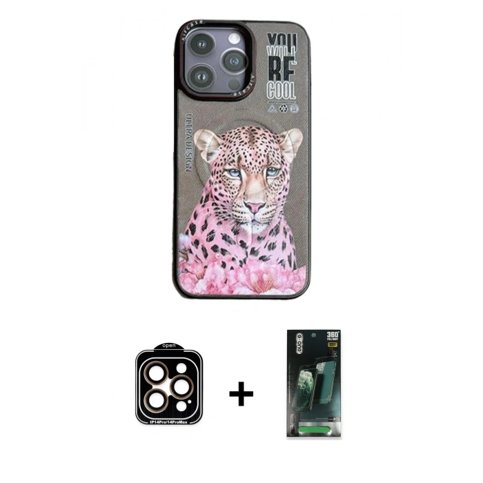 MARSİLYAN™- iPhone 14 Pro Max Kılıf Siluet Modern Özel Seri - Şeffaf 360 Full Body Arka Koruyucu + PVD Metal Kamera Lens - TU