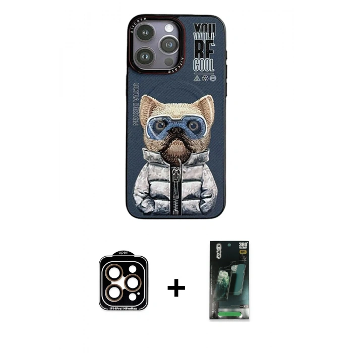 MARSİLYAN™- iPhone 14 Pro Max Kılıf Siluet Modern Özel Seri - Şeffaf 360 Full Body Arka Koruyucu + PVD Metal Kamera Lens - TU