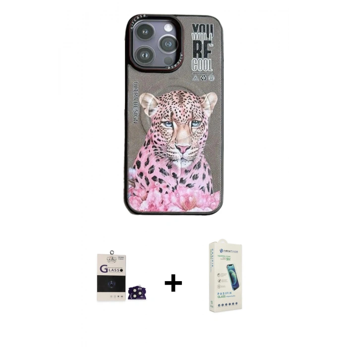 MARSİLYAN™- iPhone 14 Pro Max Kılıf Siluet Modern Özel Seri - Şeffaf Pasifik Cam Ekran Koruyucu + Bilvis Titan Kamera Lens - DNMR
