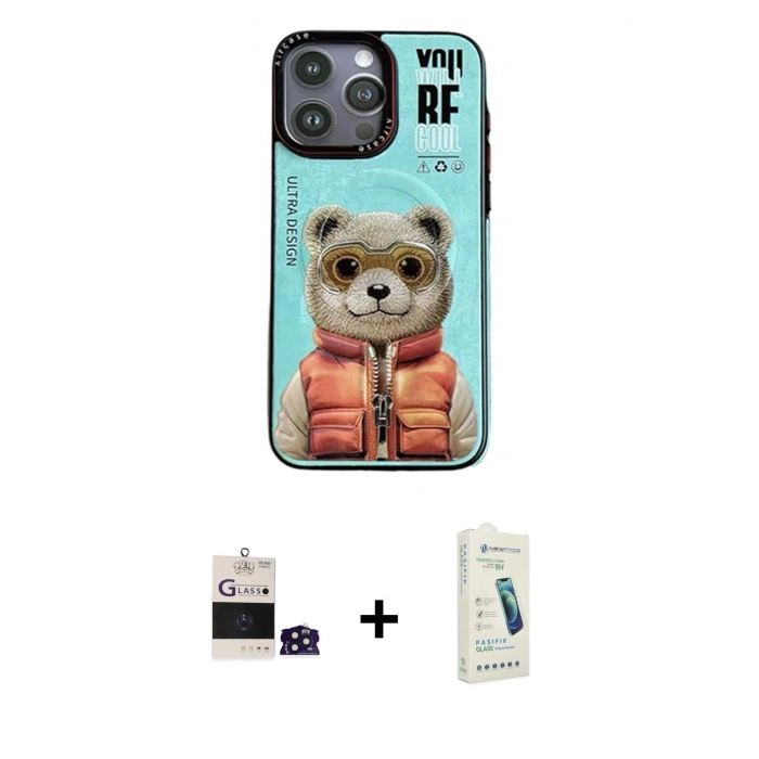 MARSİLYAN™- iPhone 14 Pro Max Kılıf Siluet Modern Özel Seri - Şeffaf Pasifik Cam Ekran Koruyucu + Bilvis Titan Kamera Lens - DNMR