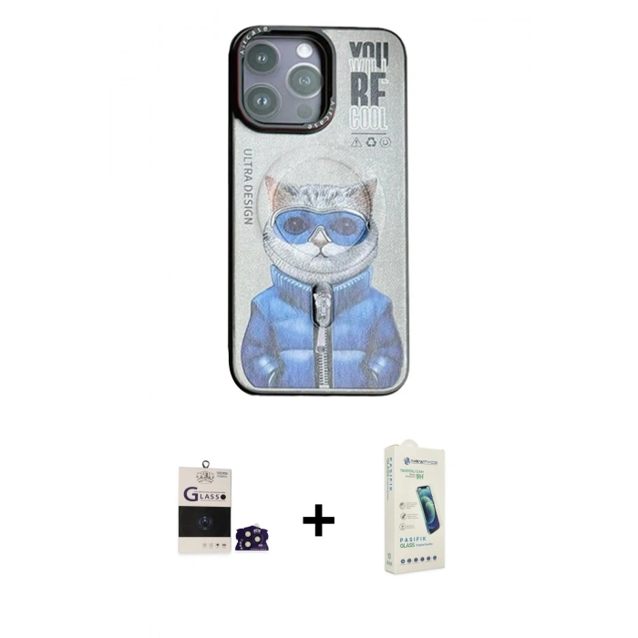 MARSİLYAN™- iPhone 14 Pro Max Kılıf Siluet Modern Özel Seri - Şeffaf Pasifik Cam Ekran Koruyucu + Bilvis Titan Kamera Lens - DNMR