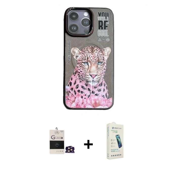 MARSİLYAN™- iPhone 14 Pro Max Kılıf Siluet Modern Özel Seri - Şeffaf Pasifik Cam Ekran Koruyucu + Bilvis Titan Kamera Lens - GD