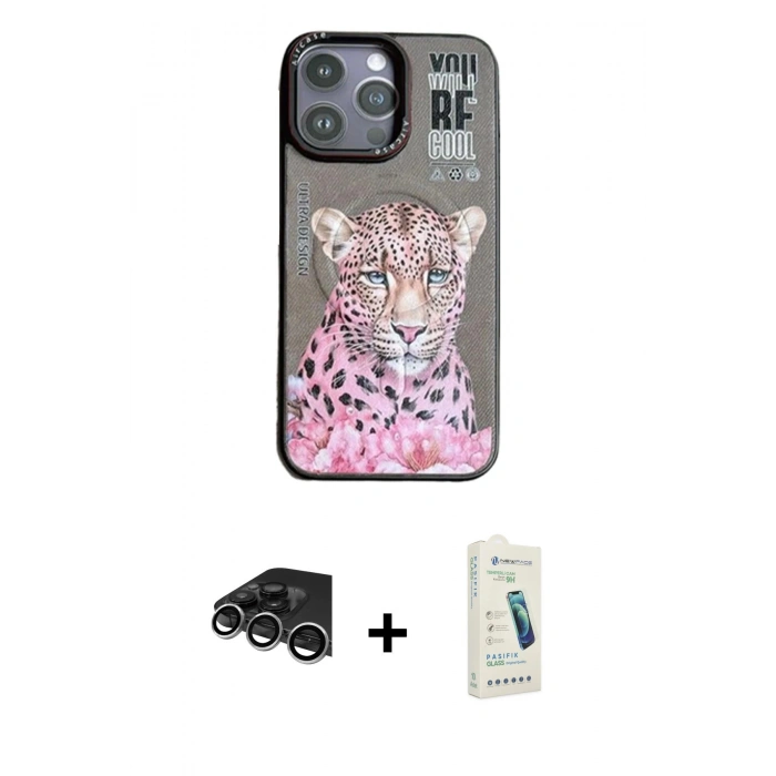 MARSİLYAN™- iPhone 14 Pro Max Kılıf Siluet Modern Özel Seri - Şeffaf Pasifik Cam Ekran Koruyucu + Raze Metal Kamera Lens - GS